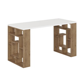 Hanah Home Maze Escritorio de Estudio Blanco y Roble Oscuro
